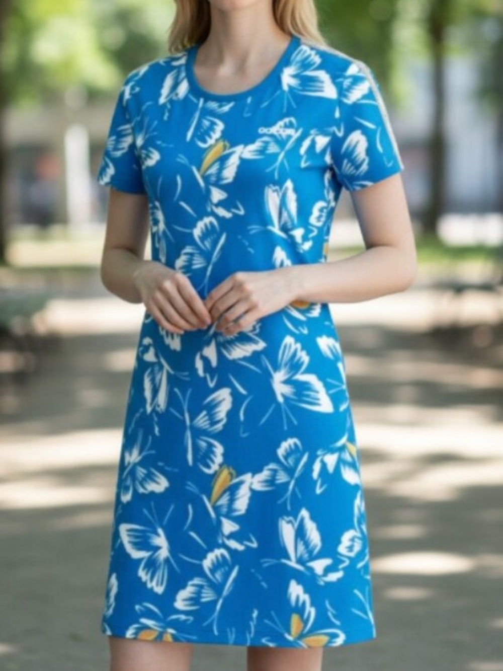 adidas x farm Rio Blue Floral Short-Sleeve Midi Dress